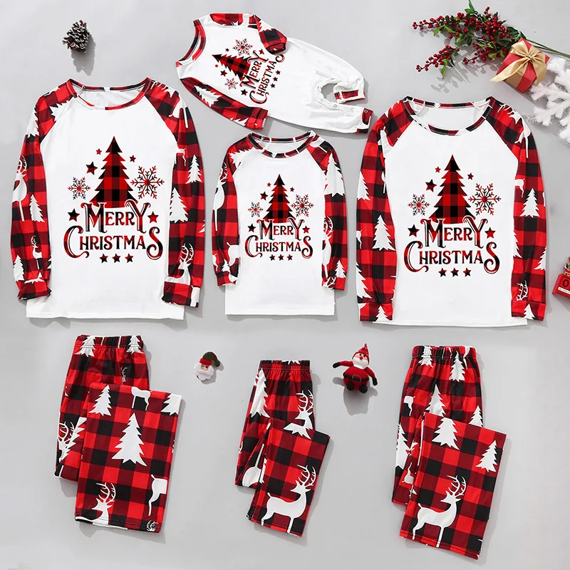 Conjuntos familiares a juego para Navidad, pijamas de 2 piezas para mamá, papá e hijos, mamelucos para bebé, ropa de dormir informal y holgada, pijamas de aspecto familiar para Navidad