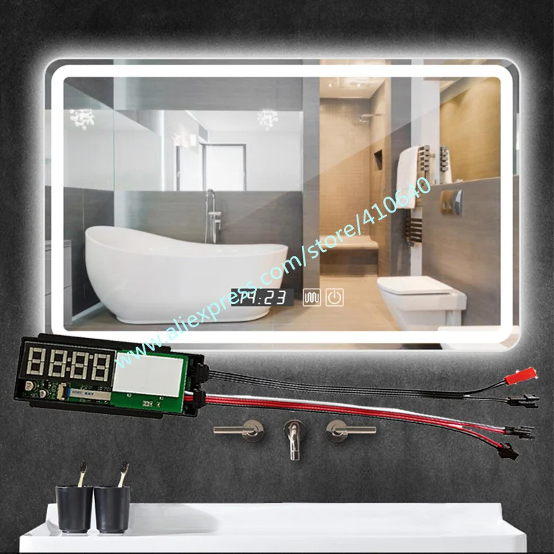 Trumsense K3102A-S2-WB 터치 조광기 스위치, 욕실 스마트 LED 미러, 시간 온도 표시 제어, 김서림 방지 필름, 10 개