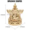 (no Box)336pcs 3d Wooden Puzzle Rotatable Diy Romantic Carousel Game Gift Children Kids Assembly Music Box Toy 2