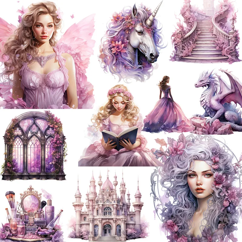 12Pcs/Pack Purple Fairy Tale Princess World Sticker DIY Craft Scrapbooking Album Junk Journal Decorative Stickers