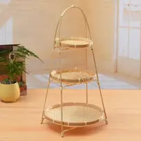 1/2/3 Layer Handwoven Fruit Basket Food Basket Decorative Standing Tray Bamboo Serving Tray Bamboo Storage Basket for Kitchen 6