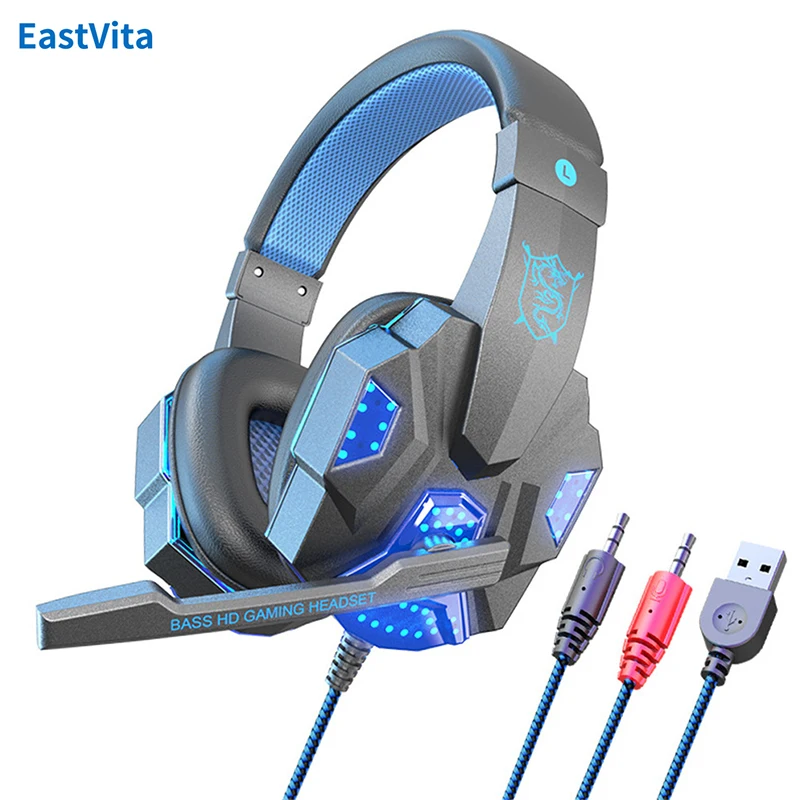 SY830MV Wired Headphones Noise Canceling Stereo Over Ear Headset With Cool LED Lighting For Cell Phone Gaming Computer Laptop