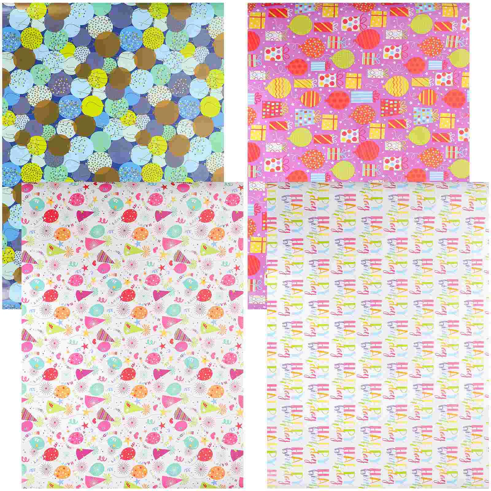 

4 Rolls Balloons Birthday Wrapping Paper Packing Papers Cartoon Packaging for Gift