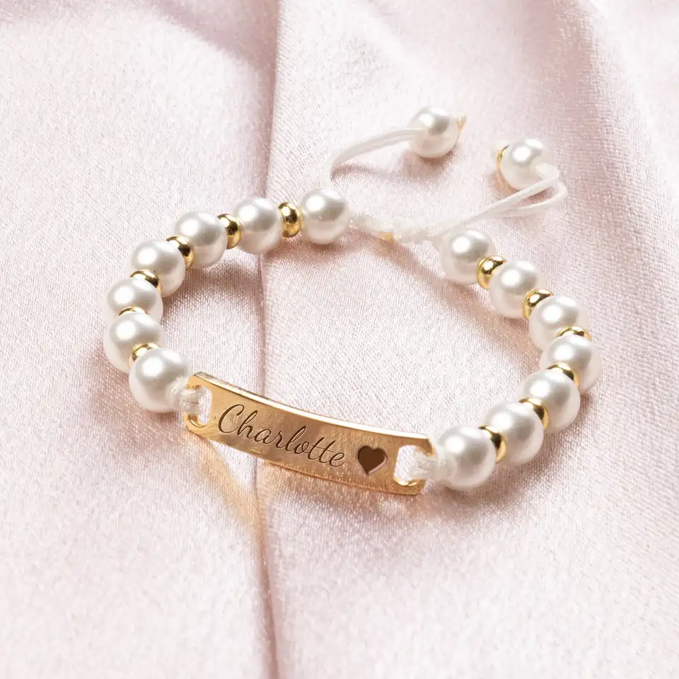 Handmade Engraved Baby Name Pearl Bracelet