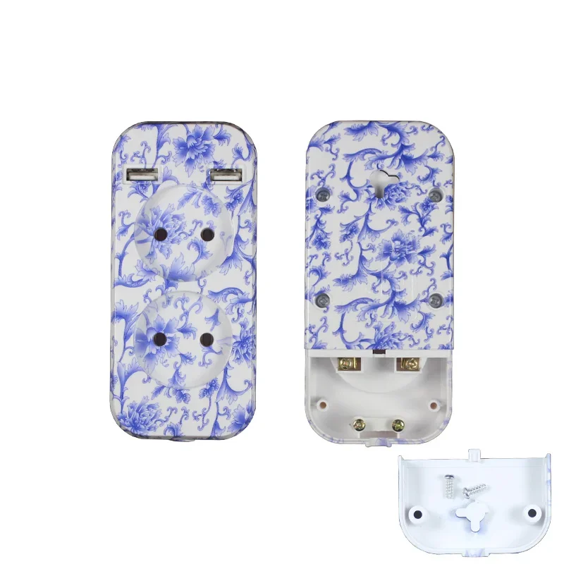 Stylish Blue & White Porcelain EU Plug Power Strip with USB Ports - 1200W