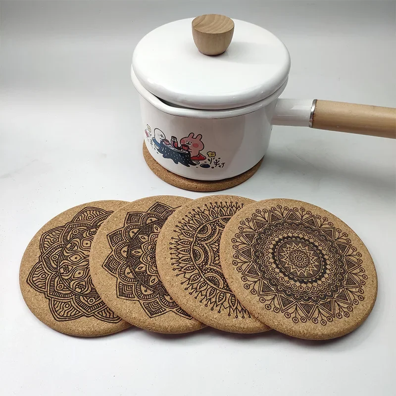 

6Pcs/Set Nordic Mandala Pattern Round Cork Coasters With Holder Stand Rack Wooden Drinks Absorbent Mat Glass Cup Mug Pad Decor