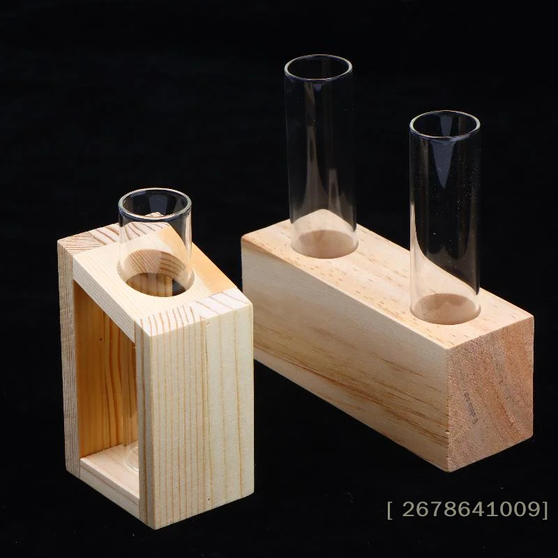 Elegant Glass Test Tube Vase with Wooden Stand for Plant Propagation and Home Decor