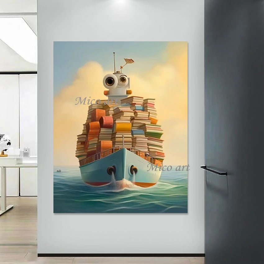 

Boat Canvas Art Abstract Wall Decor High Quality Unframed Color Acrylic Decor Picture Large Modern Sea Landscape Oil Painting