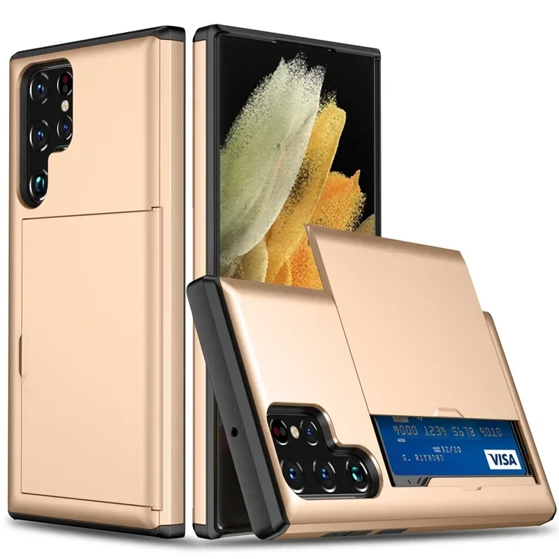 Sleek Slider Card Holder Phone Case - Durable Hard Shell Design