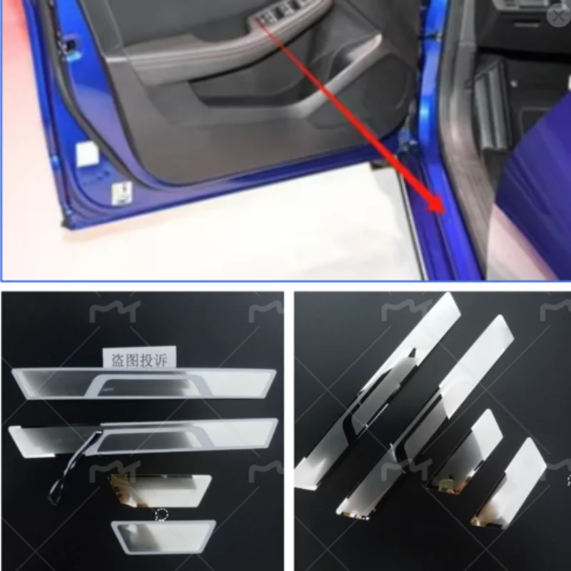 Car Door Sill Guards For Mazda 3 & 6 (2014-2020) - Stainless Steel With Plastic Trim, 4PC Set, Scratch Protector, Silver