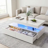 Rosahqnda Table basse moderne avec rangement pour le salon, table centrale rectangulaire avec 2 tiroirs, 104x53x46cm, blanc/noir 2