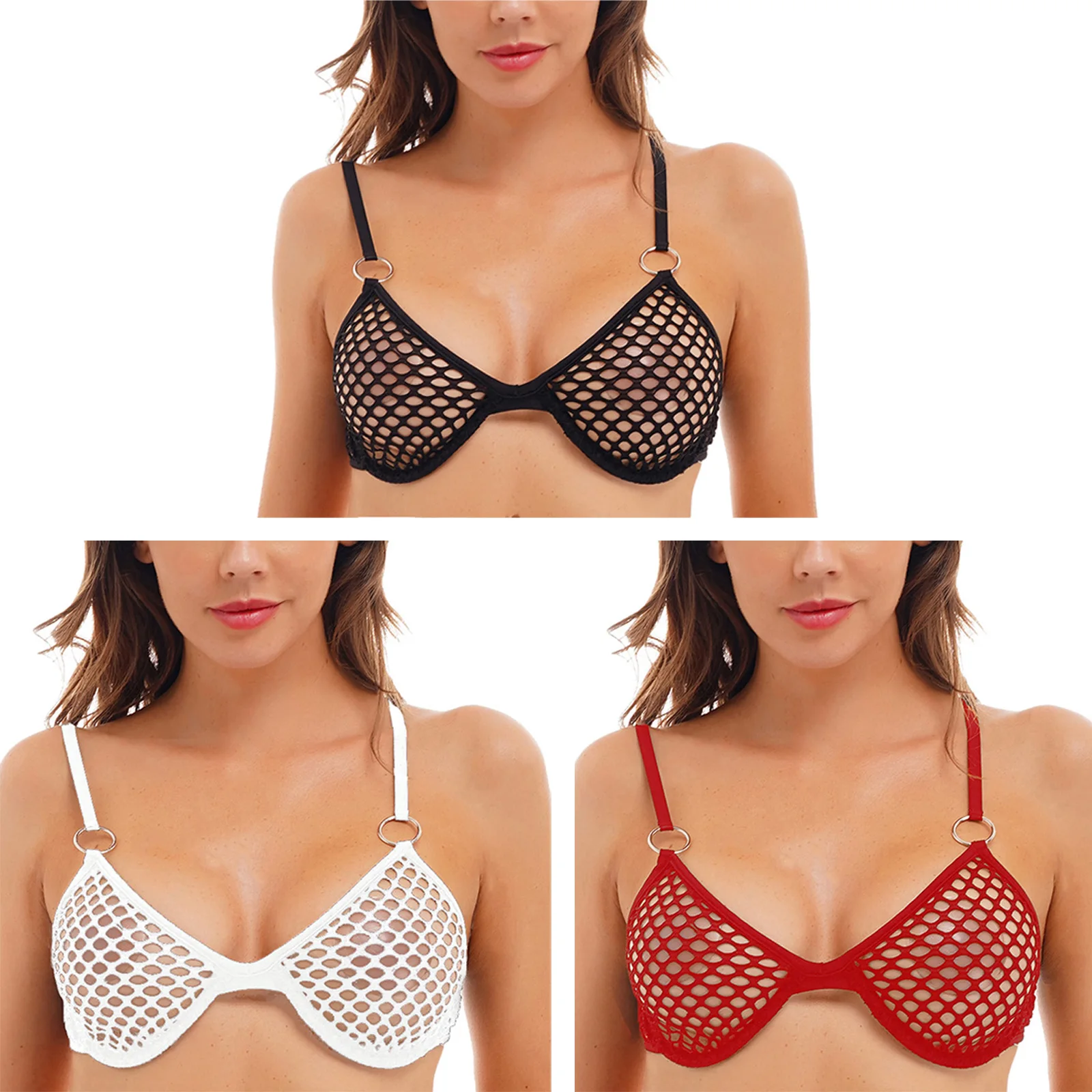Women Bra Erotic Lingerie Mesh Bra Tops Fishnet Vest Unlined Bralette