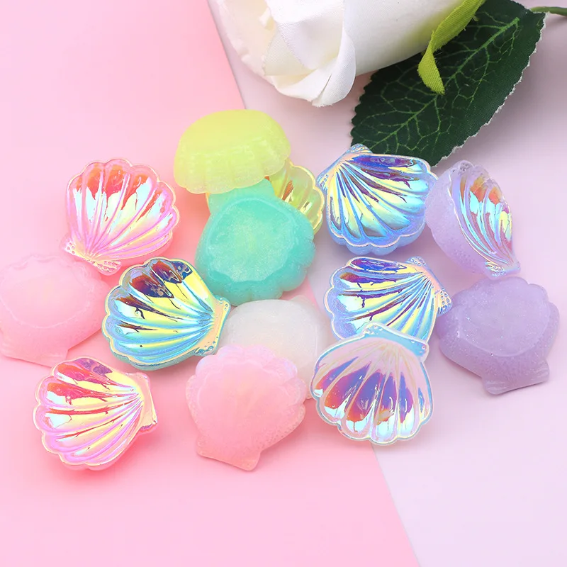 

10pcS AB Laser Sea Shell Resin DIY Shoes Hat Barrette Mobile Phone Case Decoration Cream Glue Clothes Scrapbook Flat Back Patch