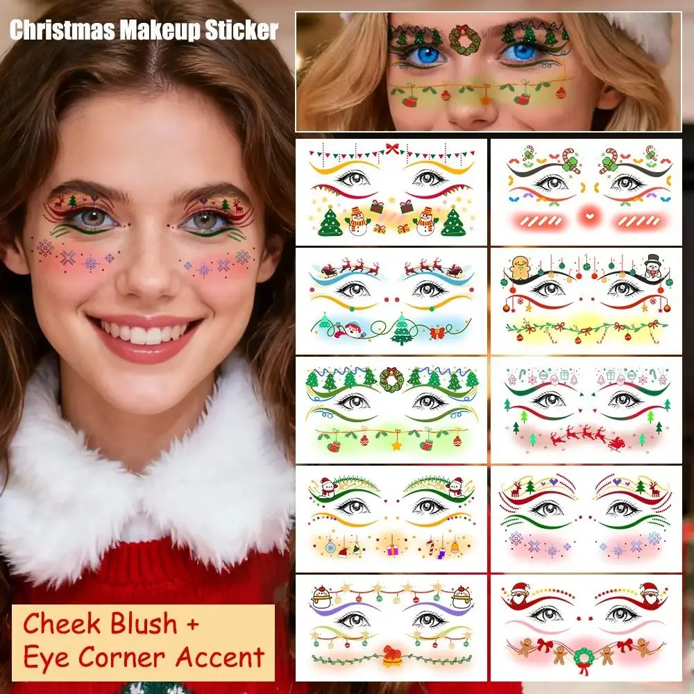 10Pcs Santa Claus Christmas Face Tattoo Sticker Waterproof Elk Xmas Party Face Decals DIY Face Art Christmas Makeup Stickers