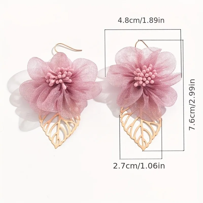 Simple Fashion Hollow Lace Leaf Flower Dangle Earrings for Women Chic Cute Mesh Earrings Party Jewelry Gifts