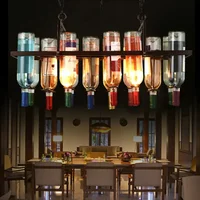 American Retro Industrial Rust Metal Colored Wine Bottle Glass Chandelier