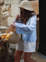 Ensemble de chemise à manches longues et col en V à lacets pour femmes, short taille haute, tenues de plage décontractées pour femmes, blanc, mode estivale, 2 pièces 6