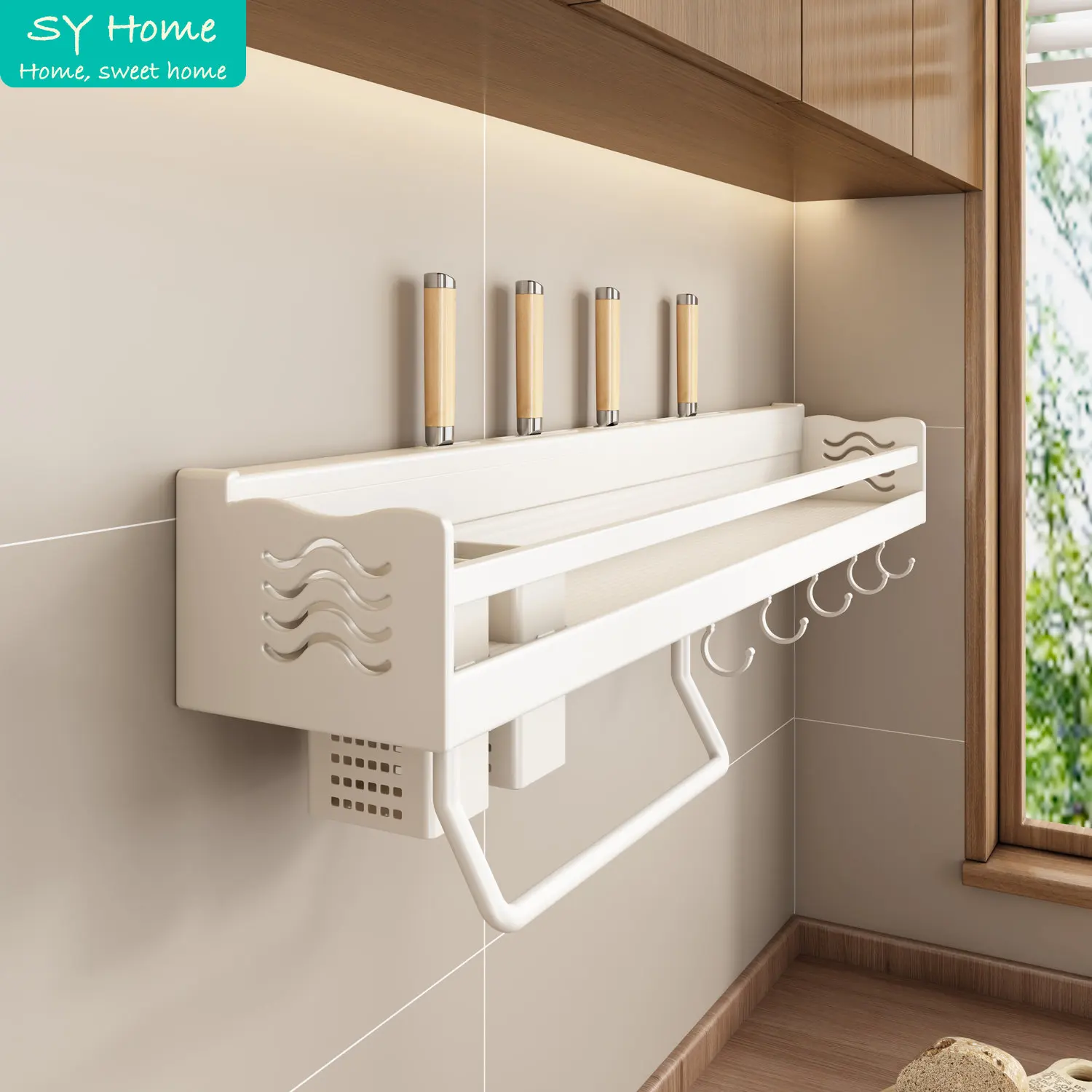 Kitchen Storage Rack Kitchen Organizer Rack Wall-mounted Kitchen Rack Multipurpose Aluminum Shelves Storage Organizer Spices Rack Chopsticks Holder Kitchen Accessories Set