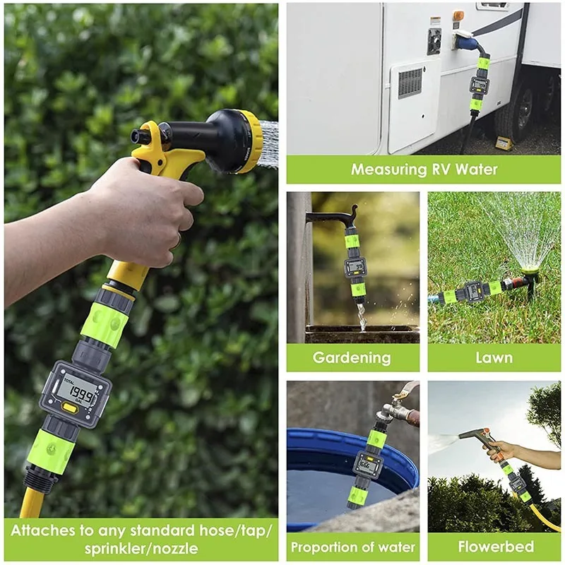 Flow meter water flow meter turbine flow meter digital turbine flow meter Digital Water Flow Meter Hose Water Meter for Outdoor Garden Hose Measure Consumption and Flow Rate with Quick Connectors