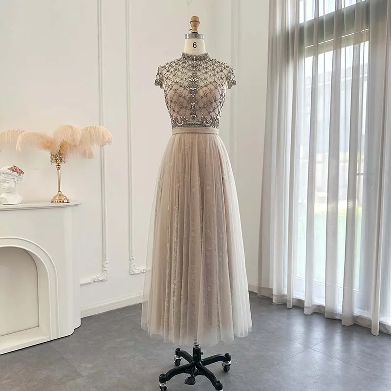 LSCZ39 Gorgeous Evening Desses for Women Organza A-line High Neck Wedding Guest Party Gown Arabic Crystal Prom فستان سهرة نسائي 7 LSCZ39 Gorgeous Evening Desses for Women Organza A-line High Neck Wedding Guest Party Gown Arabic Crystal Prom فستان سهرة نسائي 7
