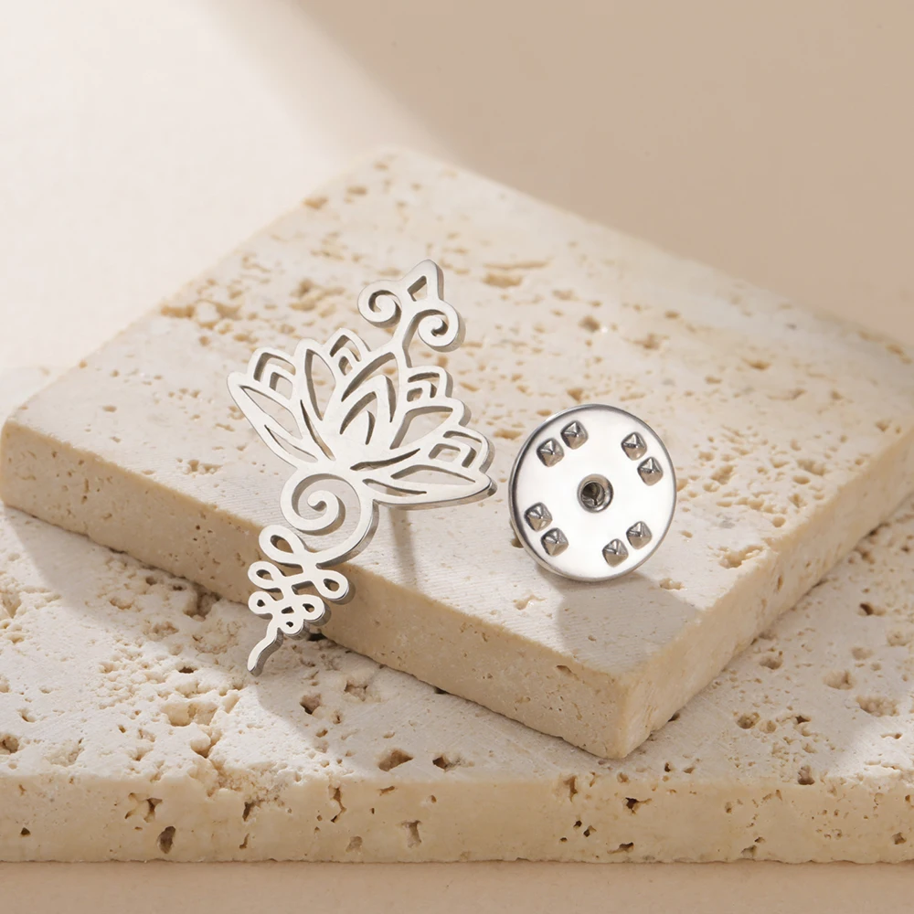 Dawapara Unalome Symbol Lotus Brosche Pins Buddhismus Yoga Blume Spirituelle Heilige Meditation Schmuck Edelstahl – Detail 8