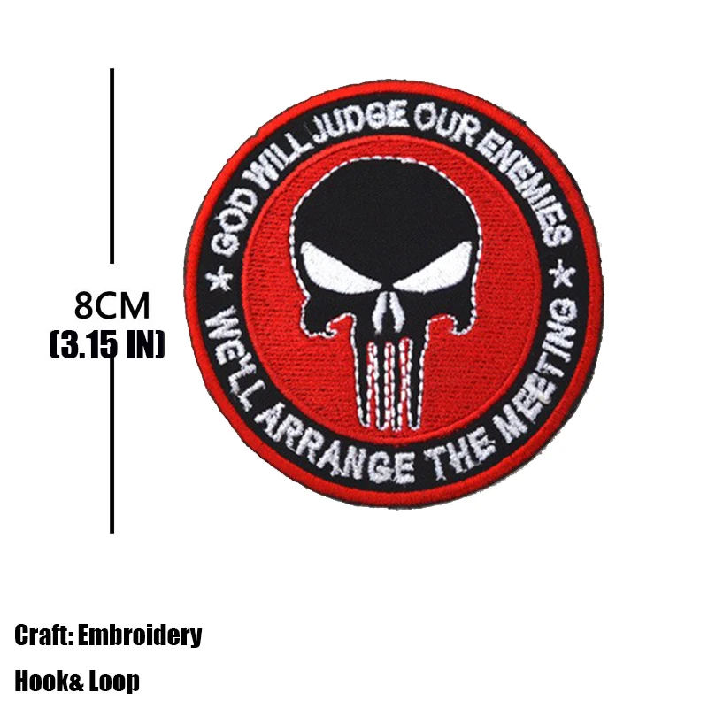 Tactical Embroidered Punisher Patch with Hook and Loop Fasteners