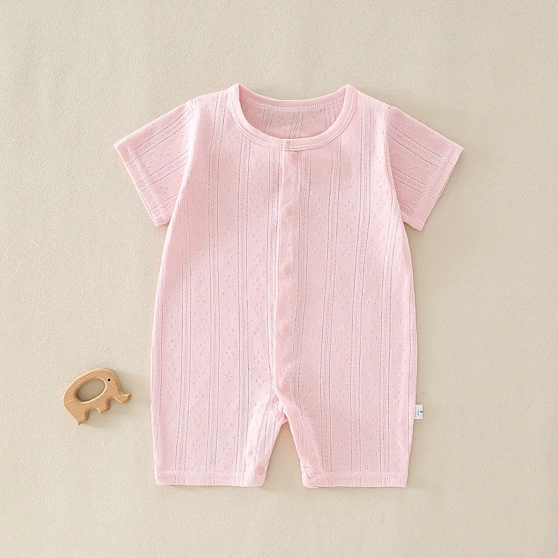 Baby Boys Girls Short Sleeve Jumpsuit Summer Solid Color Breathable Mesh Infant Onesie 0-12M Newborn Daily Comfort Romper 2