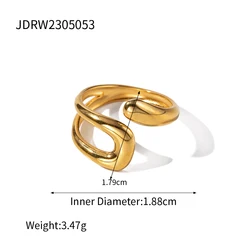 Elegant Stainless Steel Geometric Hollow Layered Ring - Wide Golden Metal Texture, Waterproof Daily Wear Accessory (JDRW2305053)
