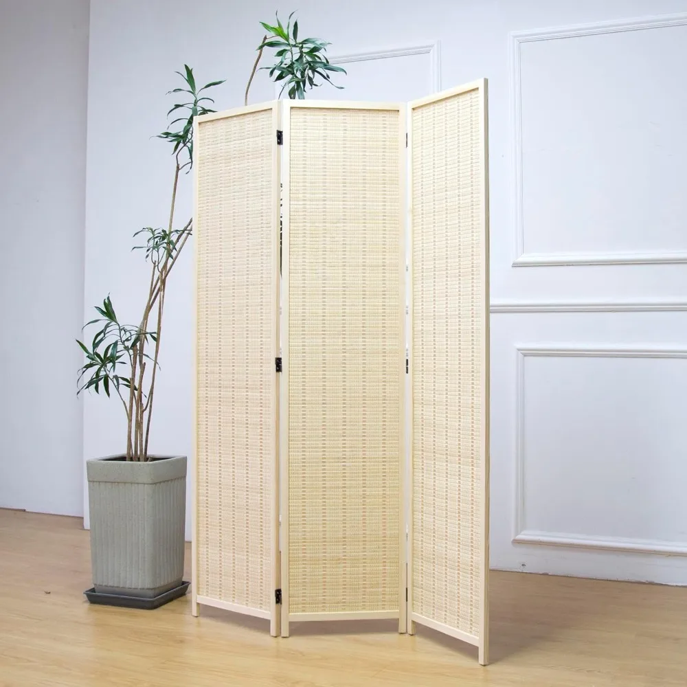 6 Panel Bamboo Room Divider Folding Screen for Home Partition, 67" H x 92.1" W