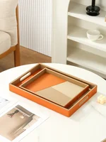 European high-end leather rectangular tray Living room tea table tabletop storage tray Bathroom toiletry table cup storage tray 1