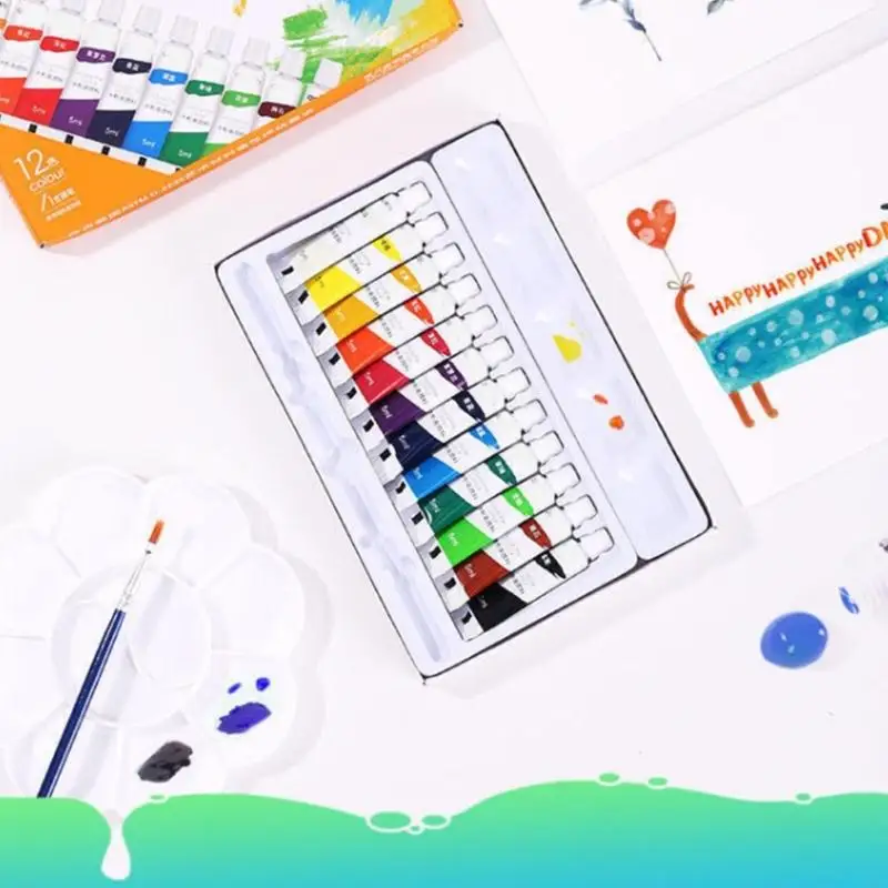 C90C 12 컬러 가우치 페인트 페인트 브러시 전문가 Gouache Pigment 세트 캔버스 및 종이 용 수성 페인트 세트