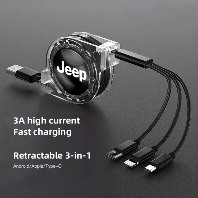 3 In 1 Fast Charger USB Data Cable Car Accessories For Jeep Grand Cherokee Wrangler JK Gladiator Compass Renegade Patriot Libert