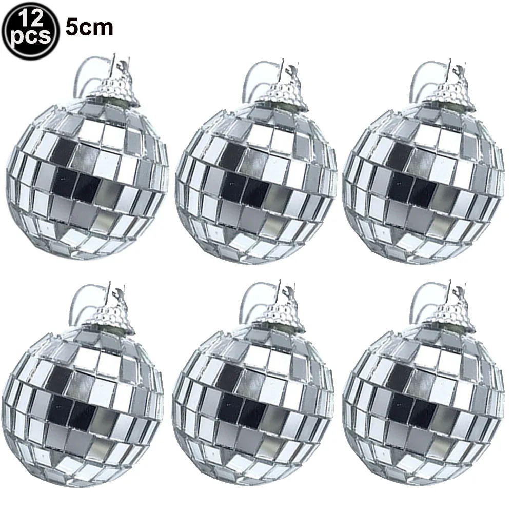 6 / 12 Stück Multisize Silber Spiegel Ball Disco Hängende Kugel  Weihnachtsfeier Ornamente Bälle Home Fun 90s Party Dekorationen