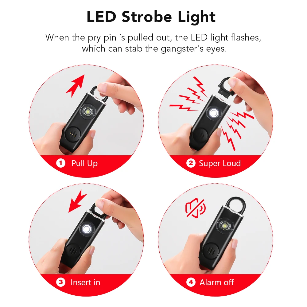 Vantamo Personal Alarms For Women With Strobe LED Light, Extra Loud 130dB Self Defense Keychain With 2 Dynamics, Unique Panic Alarm With Keychain - View #8