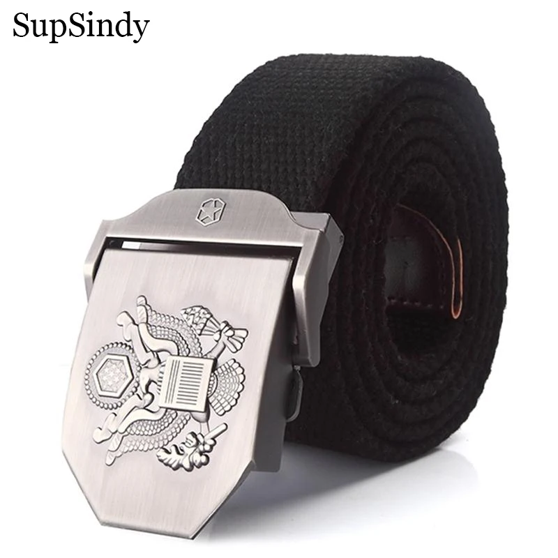 

SupSindy Men Canvas Belt US President Metal Buckle Army Military Tactical Belts for Men Jeans Waistband Soldier Male Strap Black