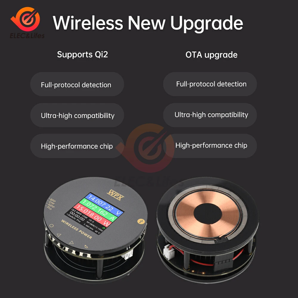 WPX-0001A 무선 충전기 테스터 1.54 LCD 디스플레이 Qi2/MPP25W 고속 충전 자기 다기능 전압 전류 전력 분석