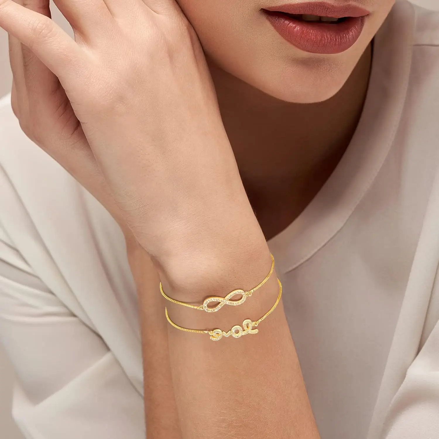 5 Stück 18K Gold Messing verstellbare Schieberarmbandkette für DIY Schmuckherstellung Erkenntnisse Verlängerungsketten mit Strasssteinen Ende Frau – Detail 5