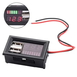 Compact 12V LED Voltmeter with Dual USB Charging Ports (Red)
