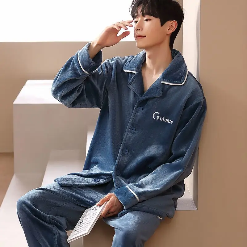 2024 New Sleepwear Men Winter Thickened Velvet Padded Coral Velvet Pajamas Sets Male Flannel Loose Large Size Homewear Warm Suit homewear pajama woman winter nitghtwear 2 pcs fairy warm up pantsuit nightgown pajamas pant velvet sleepwear men women home suit