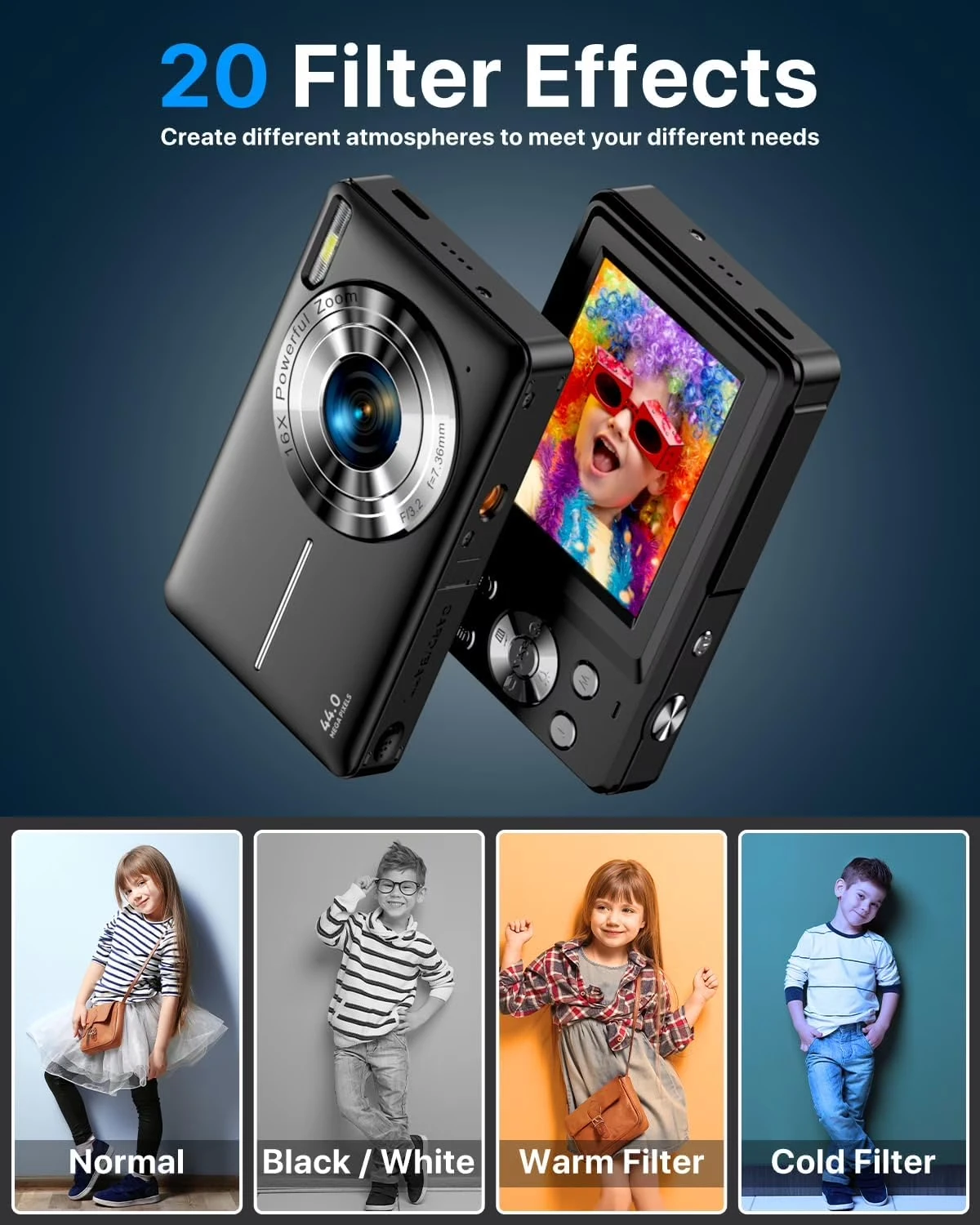 Digital Camera FHD 1080P Digital Camera for Kids Video Camera with 32GB Card 16X Digital Zoom Compact Point and Shoot Camera - 3