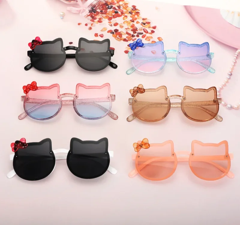 Kids Cartoon Sunglasses Cat Eye Bowknot Ocean Color Sun Glasses Girls Boy Children Outdoor Round Polarized UV400 Eyewear kids sunglasses children sunglasses
