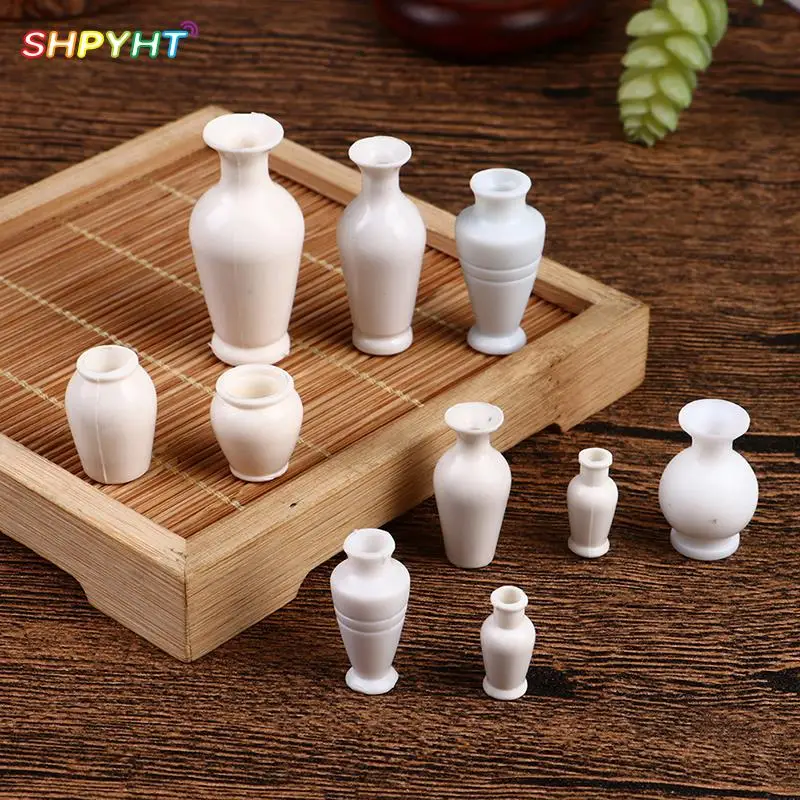 

5Pcs/set 1:12 Dollhouse Miniature Flower Vase White Flowerpot Simulation Vase Pot Model Furniture Doll House Decor Accessories