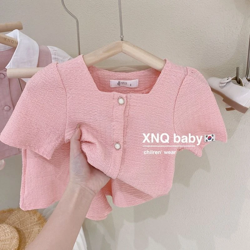

2023 Kids Sets Korea Style Pink Summer Fashion Soft Cotton Fashion Exquisite Sweet New Design Bubble Sleeve for Girls