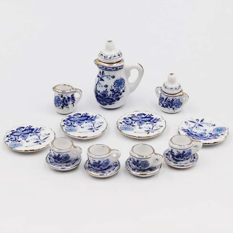 15 Stück antike Miniatur Porzellan Tee tasse Set Blumen geschirr Küche Puppenhaus Möbel Spielzeug für Kinder Tee tassen Puppenhaus – Detail 11