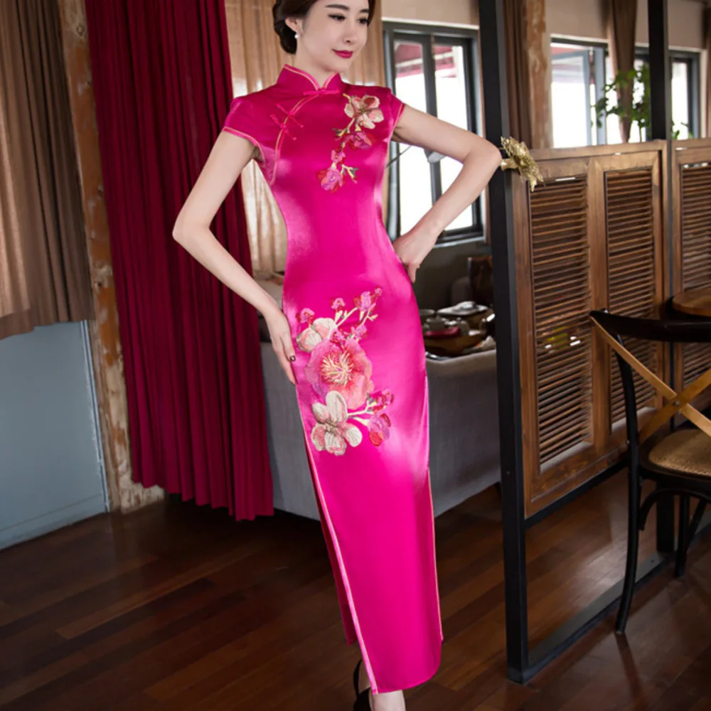 New-Ladies-Cheongsam-Dress-Qipao-Dresses-Women-Black-Red-Traditional ...