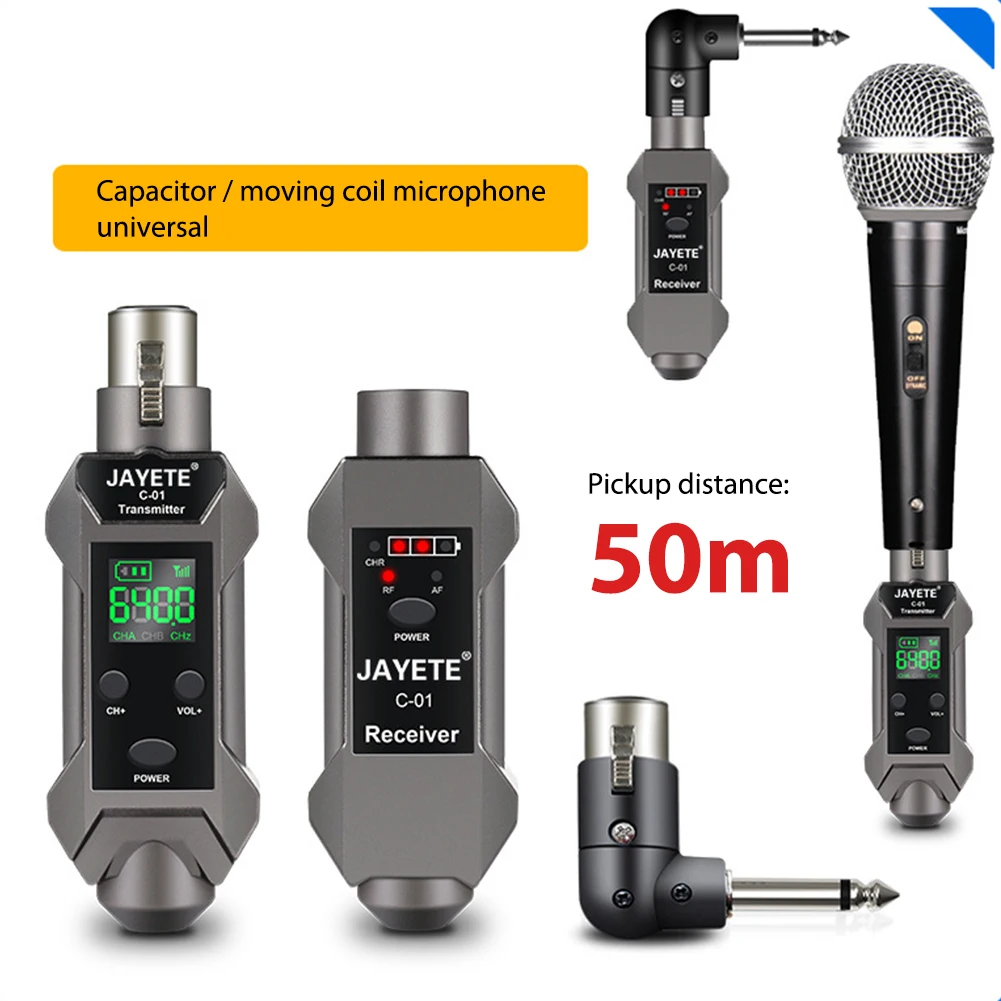 UHF 무선 마이크 XLR 송신기 리시버, 30m-50m 범위, 다이나믹 마이크 오디오 믹서 PA 시스템용 무선 마이크 어댑터