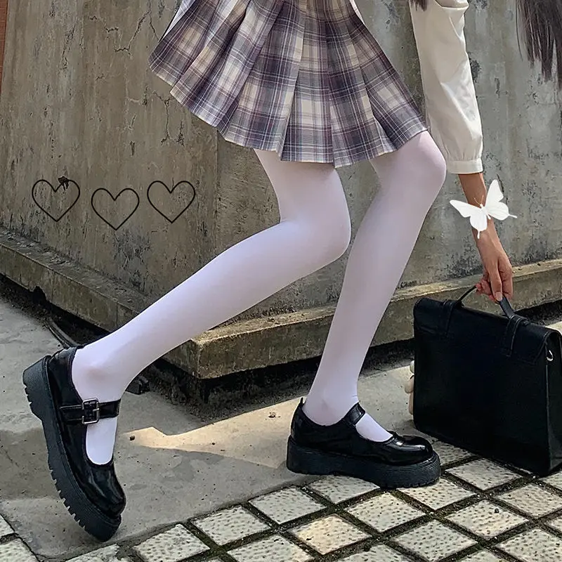 

Белые шелковые чулки, женские студенческие носки Лолиты Loli, японская девушка, молочно-белая форма, Колготки с маской