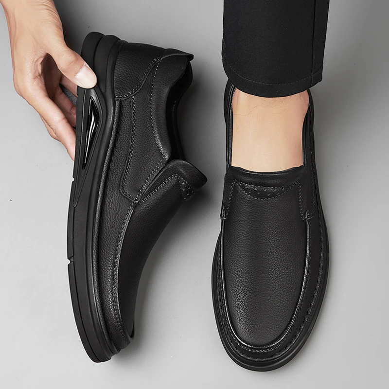 Genuine Leather Mens Business Shoes Lace-Up Mens Slip on Driving Flats Classic Men Shoes for Wedding Outdoor Men Fashion Loafers