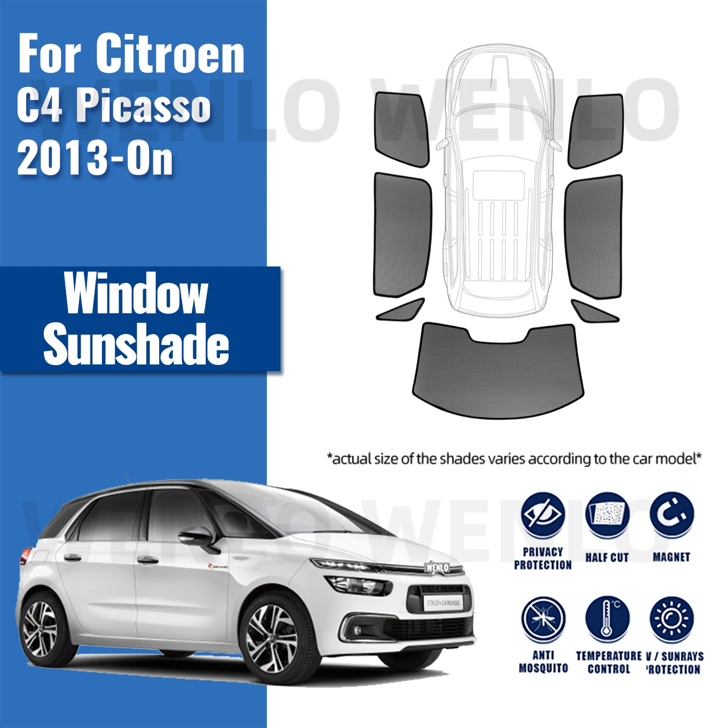 

For Citroen C4 Picasso 5seats 2013-2023 Car Sunshade Magnetic Front Windshield Frame Curtain Rear Side Window Sun Shades Visor