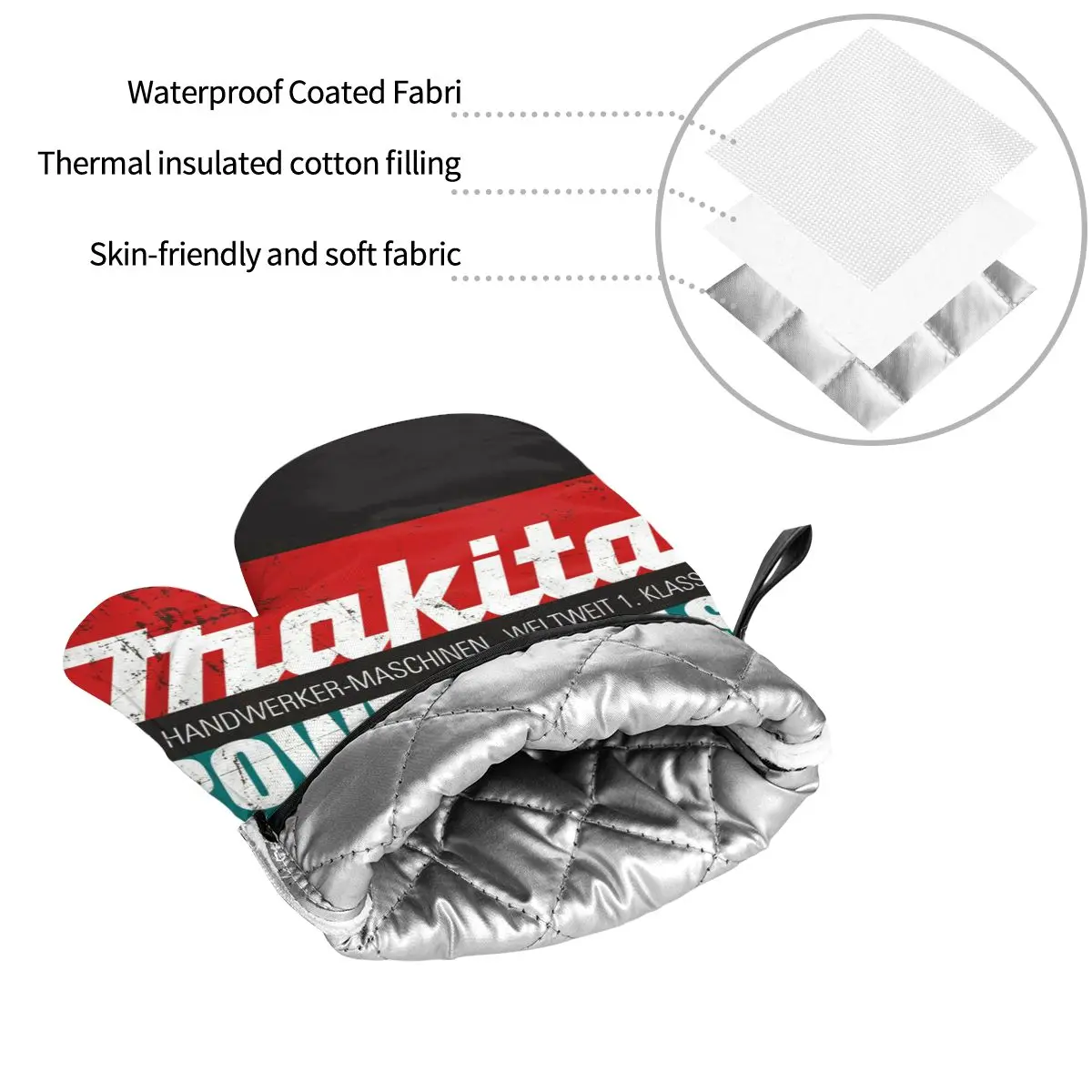 Vintage Makitas Power Tools Oven Mitts and Pot Holders for Kitchen Sets of 4 Heat Resistant Cooking Baking BBQ Gloves